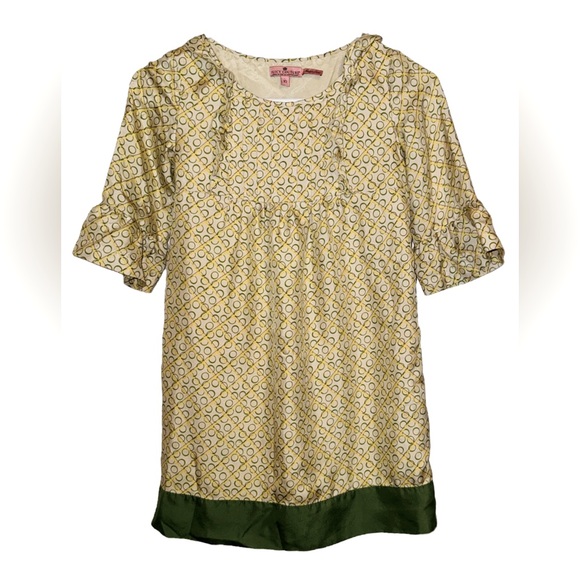 Juicy Couture Yellow Green Geometric Silk ruffle Girls Kids mini Dress size 10 - Picture 1 of 5